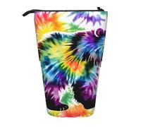 Bolsa De Lápices Estampado Tie-Dye De Oso Bailando, Negro Soporte Para Lápices Pequeña Telescópico Estuches Escolares, Para Cosmético, Escolar, Adolescentes