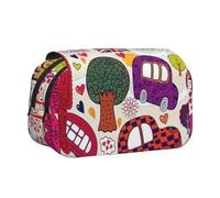 Bolsa de lápices portátil con estampado de periódico escolar en inglés, para cosméticos, artículos de aseo personal, bolsas de gran capacidad, uso diario