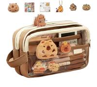 Bolsa de lápiz de la boca de apertura ancha | 1 set Capybara Lápiz Case, 7.7x4.7x2.8 Suministro de lápiz lápiz kawaii con cremallera con cremallera compartimentada con ventana delantera transparente