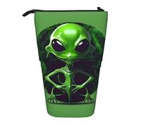 Bolsa de lápiz telescópica con impresión extranjero verde de pie bolsa de lápiz pop up bolsa de cosméticos de maquillaje