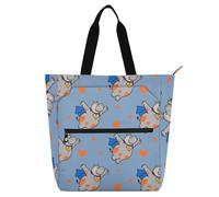 Bolsa de libros para niños, mujeres y hombres, hipopótamo divertido animal volador corazón naranja azul ligero resistente reutilizable biblioteca bolsas de comestibles para la escuela, el trabajo
