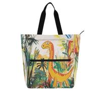 Bolsa de libros para niños y adultos, diseño de dinosaurios prehistóricos de dibujos animados, bolsa de hombro con cremallera para escuela, trabajo, viajes, arco iris