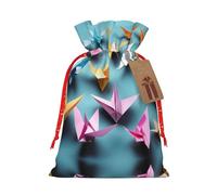Bolsa de lino de arpillera con estampado de grúas de papel de origami, regalos de fiesta de Navidad, bolsa de regalo para regalos, talla S