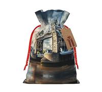 Bolsa de lino de arpillera con estampado histórico de Old Tower Bridge de Londres, regalos de fiesta de Navidad, bolsa de regalo para regalos, talla M