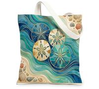 Bolsa de lona abstracta de lujo con dólar de arena para ir de compras, 13 x 15 pulgadas, bolsa reutilizable con estampado de vida marina costera de verano para mujer, pintura estética de playa y