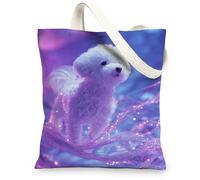 Bolsa de lona Bichon Frise, bonitas bolsas reutilizables para comestibles, bolsas suaves y ligeras con correa para el hombro, Violeta, 13x15 Inch