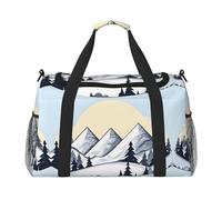 Bolsa de lona blanca con estampado de montañas nevadas para viajes, bolsa de hombro para fin de semana, bolsa de deporte para gimnasio para hombres y mujeres