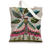 Bolsa de lona bordada, diseño floral, ligera, reutilizable, estilo vintage, correas de hombro de 13 x 15 pulgadas