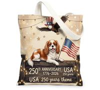 Bolsa de lona Cavalier King Charles Spaniel de 250 años para ir de compras de 13 x 15 pulgadas, bolsa de comestibles reutilizable Eagle American para mujeres, patrón de viaje de perro, decoración de
