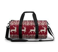 Bolsa de lona cilíndrica de tela navideña con diseño de siluetas de renos rojos, para viajes, gimnasio, para mujeres y hombres, con correa para el hombro