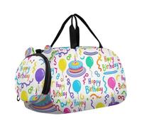 Bolsa de lona colorida con cinta de feliz cumpleaños para niños y niñas con compartimento para zapatos, ligera, para fin de semana o noche