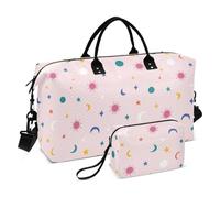 Bolsa de lona colorida con diseño de estrellas y lunas, para el hombro, bolsa de entrenamiento con bolsa de aseo impermeable para entrenamiento