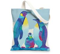 Bolsa de lona colorida con diseño de pingüino, bolsas de compras reutilizables ecológicas, vibrantes y ligeras con correa para el hombro, Con color, 13x15 Inch