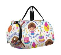 Bolsa de lona colorida con globo de feliz cumpleaños con compartimento para zapatos, multifuncional, para niños, para viajes, deportes, lona, fin de semana