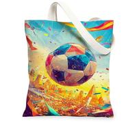 Bolsa de lona con balón de fútbol para mujer, confeti festivo deportivo, horizonte de la ciudad, evento deportivo, azul, lavable, reutilizable, comestibles, B, Azul, 13x15 Inch