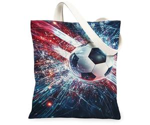 Bolsa de lona con balón de fútbol para mujer, deportiva, dinámica, explosiones, estrellas, deporte, azul, lavable, reutilizable, bolsa de comestibles, ideas para O, Azul, 13x15 Inch