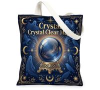 Bolsa de lona con bola de cristal, diseño de luna fantasma místico para Halloween, color azul marino, tamaño pequeño, 33 x 38 cm, Azul marino, 13x15 Inch