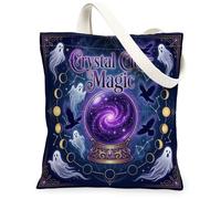 Bolsa de lona con bola de cristal, fantasmas góticos místicos, cuervos, Halloween, violeta, estética, 33 x 38 cm, Púrpura, 13x15 Inch