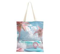Bolsa de lona con bolsillos para viajes, con texto en inglés "Let's Take A Vacation To Peach Beach"