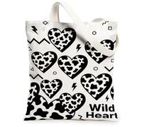 Bolsa de lona con corazones para mujer, formas geométricas de relámpago atrevido, juguetón, N/A, color negro, lavable, reutilizable, pequeña, ideas para viajes de compras, oficina, biblioteca, casual