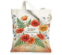 Bolsa de lona con diseño de amapola para mujer, diseño floral, acuarela, helecho, crisantemo, aniversario, rojo, lavable, reutilizable, para viajes, trabajo, compras, librería, 13 x 15 pulgadas
