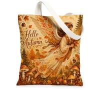 Bolsa de lona con diseño de ángel para mujer, diseño de hojas de otoño, hongos, color naranja otoñal, lavable, reutilizable, ideal para uso diario, Naranja, 13x15 Inch