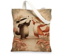 Bolsa de lona con diseño de animales, bolsas de compras reutilizables con bonito patrón de amigos del bosque, bolsas de lona ligeras y ecológicas para viajes, playa, comestibles, 13 x 15 pulgadas