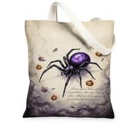Bolsa de lona con diseño de araña, calabazas espeluznantes, hojas de Halloween, violeta, bolsa de mano para uso diario, 33 x 38 cm, Púrpura, 13x15 Inch