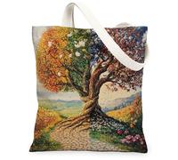 Bolsa de lona con diseño de árbol de la vida de temporada para ir de compras, 13 x 15 pulgadas, colorido árbol fresco, reutilizable, bolsa de impresión para mujeres, pintura estética escénica