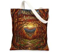 Bolsa de lona con diseño de árbol de otoño para compras, 13 x 15 pulgadas, diseño vintage otoñal de la naturaleza, bosque de arce, reutilizable, para mujeres, paisaje, pintura estética, decoración de