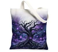 Bolsa de lona con diseño de árbol, diseño de estrellas artísticas místicas, raíces, ninguno violeta, bolsa de mano de 13 x 15 pulgadas, Púrpura, 13x15 Inch