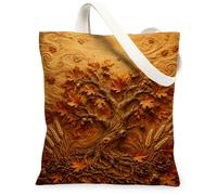 Bolsa de lona con diseño de árbol, hojas artísticas naturales, piñas, bolsas de compras color marrón otoño, 33 x 38 cm, Marrón, 13x15 Inch