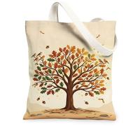Bolsa de lona con diseño de árbol, hojas y pájaros, color marrón, para uso diario, 13 x 15 pulgadas, Marrón, 13x15 Inch