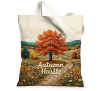 Bolsa de lona con diseño de árbol, naturaleza, camino escénico, flores, otoño, naranja, bolsa de compras de 13 x 15 pulgadas, Naranja, 13x15 Inch