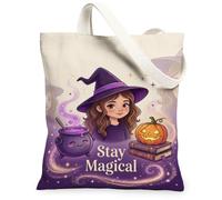 Bolsa de lona con diseño de bruja, caldero mágico de calabazas, para Halloween, color violeta, 13 x 15 pulgadas, Púrpura, 13x15 Inch