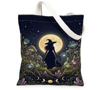 Bolsa de lona con diseño de bruja, poción de fantasía, seta de Halloween, color negro, para uso diario, 13 x 15 pulgadas, Negro, 13x15 Inch