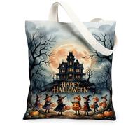 Bolsa de lona con diseño de brujas, calabazas festivas, casa encantada, para Halloween, color naranja, bolsas pequeñas de 13 x 15 pulgadas, Naranja, 13x15 Inch