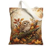 Bolsa de lona con diseño de búho, diseño de hojas, rama de otoño, color marrón, 13 x 15 pulgadas, Marrón, 13x15 Inch