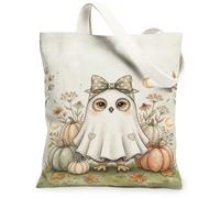 Bolsa de lona con diseño de búho, fantasmas de temporada, calabazas, Halloween, color naranja, bolsas pequeñas de 13 x 15 pulgadas, Naranja, 13x15 Inch