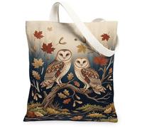 Bolsa de lona con diseño de búhos, hojas artísticas de naturaleza, ramas de otoño, color marrón, bolsas de mano de 13 x 15 pulgadas, Marrón, 13x15 Inch