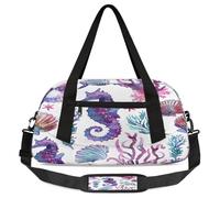 Bolsa de lona con diseño de caballito de mar con conchas marinas para niños, niñas, adolescentes, coral, estrella de mar, deportes, gimnasio, fin de semana, viajes, gimnasia, baile, ballet, multicolor
