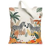 Bolsa de lona con diseño de caballo a rayas para mujer, diseño tropical de hoja de palma, naranja, verano, verde, lavable, reutilizable, ideal para viajes al aire libre, trabajo, lectura, 13 x 15