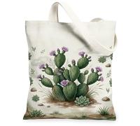 Bolsa de lona con diseño de cactus para mujer, diseño de flores botánicas, suculentas, verde, primavera, lavable, reutilizable, ideal para viajes, trabajo, compras, librería, 13 x 15 pulgadas