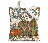 Bolsa de lona con diseño de calabaza para mujer, diseño de hojas y flores, color naranja, lavable, reutilizable, para uso diario, ideas para Sho, Naranja, 13x15 Inch