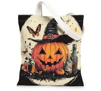 Bolsa de lona con diseño de calabaza para mujer, diseño vintage de mariposa, para Halloween, naranja, lavable, reutilizable, pequeñas, ideas para viajes de compras, oficina, biblioteca, casual, 13 x