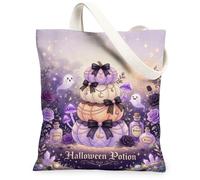 Bolsa de lona con diseño de calabazas, botella de poción de fantasmas festivos, bolsa de mercado violeta de Halloween, 13 x 15 pulgadas, Púrpura, 13x15 Inch