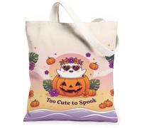 Bolsa de lona con diseño de calabazas, diseño de flores fantasmas festivas, Halloween, violeta, bolsa de comestibles, 13 x 15 pulgadas, Púrpura, 13x15 Inch