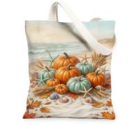 Bolsa de lona con diseño de calabazas, diseño rústico de estrellas de mar costeras, conchas marinas, color naranja, bolsa de 13 x 15 pulgadas, Naranja, 13x15 Inch