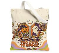 Bolsa de lona con diseño de calabazas, fantasmas y coloridas estrellas de Halloween, color naranja, bolsa pequeña de 13 x 15 pulgadas, Naranja, 13x15 Inch