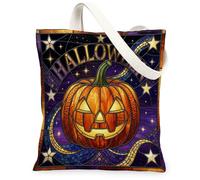 Bolsa de lona con diseño de calabazas, festiva y fantasía, estrellas, remolino, Halloween, naranja, mercado, bolsa de 13 x 15 pulgadas, Naranja, 13x15 Inch